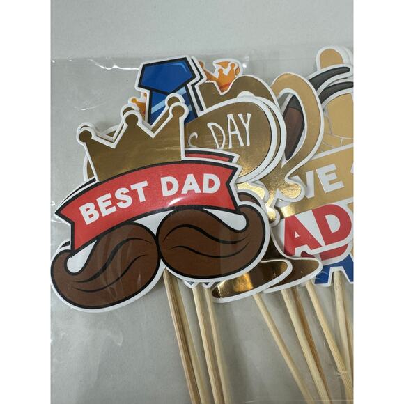 NWT 18 pcs Father's Day Cake Toppers Set Cupcake Picks Party Birthday - Picture 1 of 3